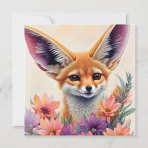 Fennec Fox Floral Art Invitation