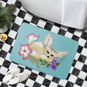Fennec Fox Flowers Cute Bath Mat