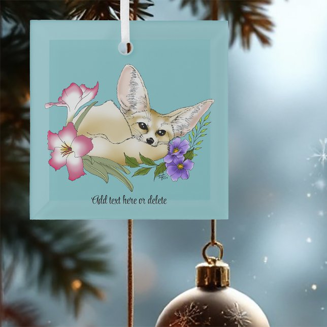 Fennec Fox Flowers Cute Glass Tree Decoration (Creator Uploaded)
