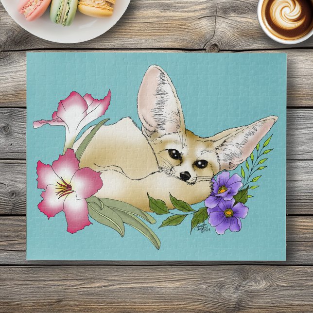 Fennec Fox Flowers Cute Jigsaw Puzzle (Creator Uploaded)