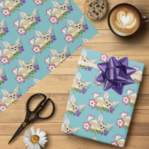 Fennec Fox Flowers Cute Wrapping Paper