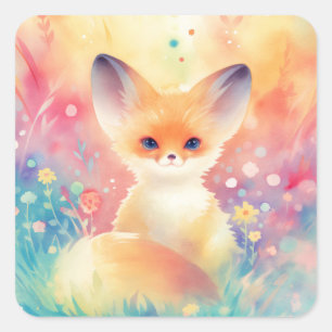 Fennec Fox in a Dreamy Wildflower Field Square Sticker