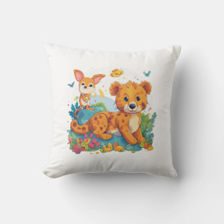Fennec Fox & Kangaroo Cartoon Pillow