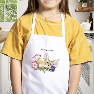Fennec Fox Pink Purple Flowers Cute Blue Botanical Kids Apron