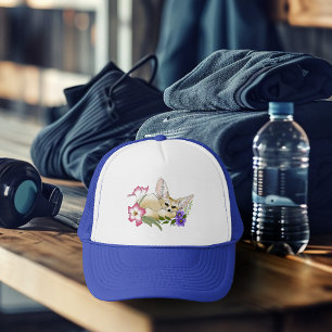 Fennec Fox Pink Purple Flowers Cute Blue Botanical Trucker Hat