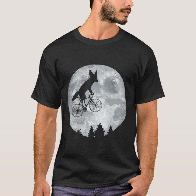 Fennec Fox Riding Moon Bike Halloween Lunar Cyclin T-Shirt (Front)