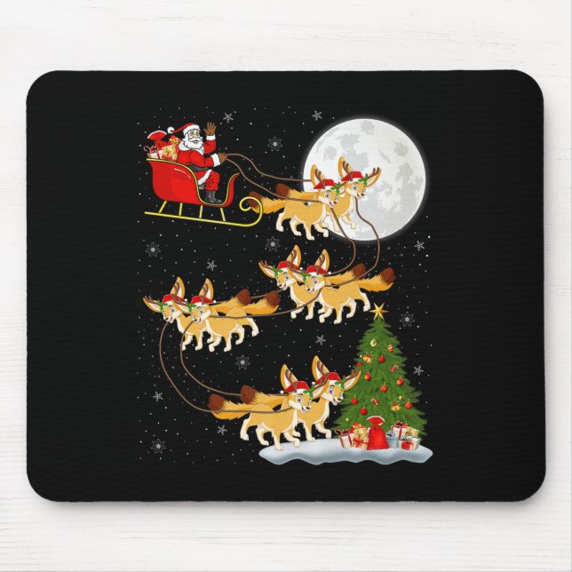 Fennec Fox Santa Sleigh Flying Funny Magical Chris Mouse Mat (Front)