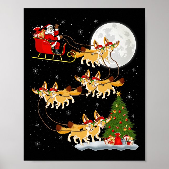 Fennec Fox Santa Sleigh Flying Funny Magical Chris Poster (Front)