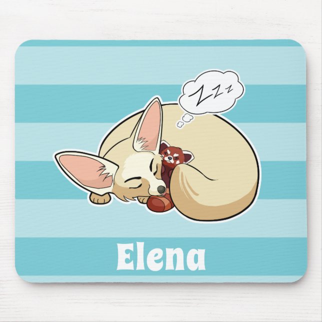 Fennec Fox With Red Panda - Personalised Animal Mouse Mat (Front)
