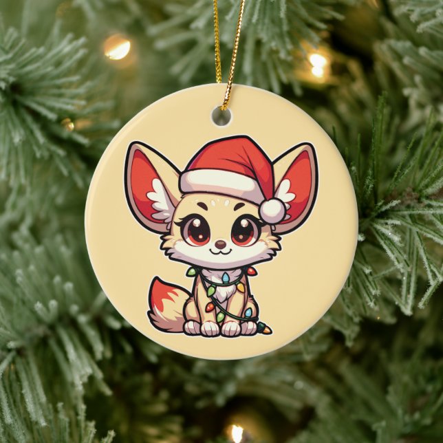 Fennec Merry Christmas Winter Animals Cute Fennecs Ceramic Tree Decoration (Tree)