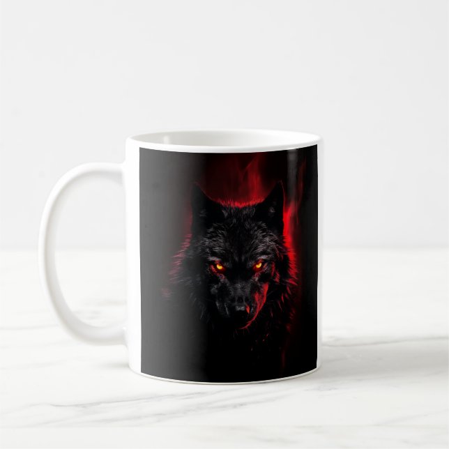 Fenrir - Black Wolf with Red Eyes Coffee Mug (Left)