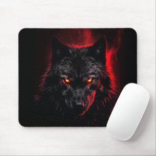 Fenrir - Black Wolf with Red Eyes Mouse Mat