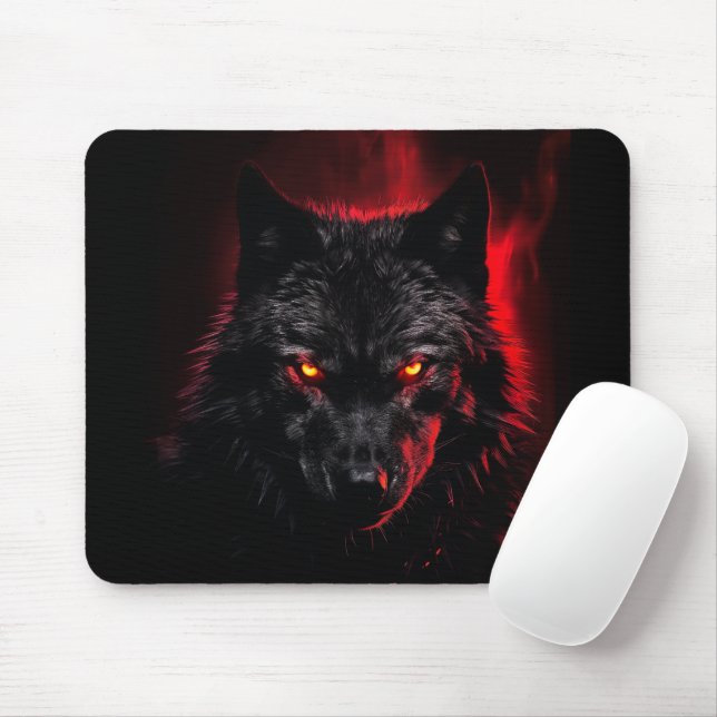 Fenrir - Black Wolf with Red Eyes Mouse Mat (With Mouse)