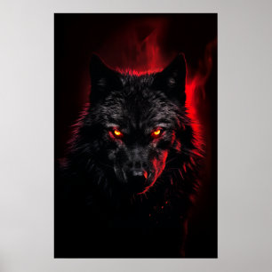 Fenrir - Black Wolf with Red Eyes Poster