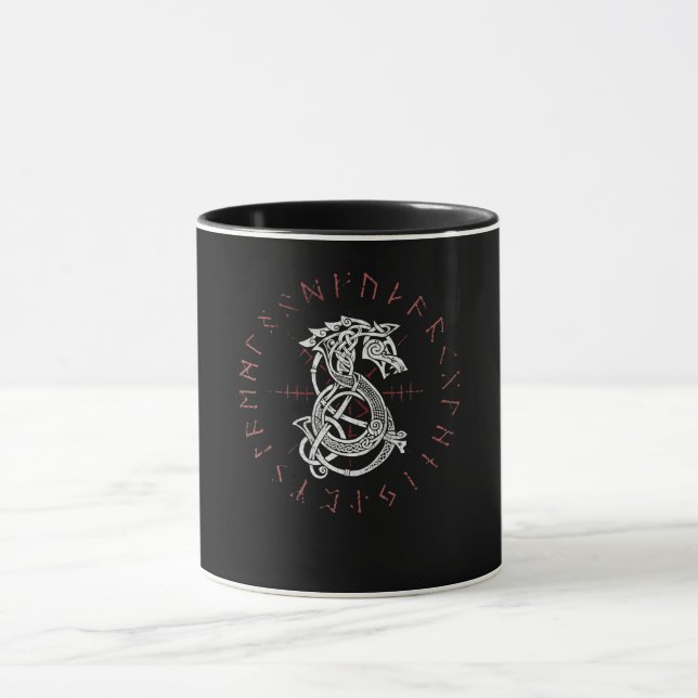 Fenrir Wolf Of Odin Celtic Norse Runes Distressed Mug (Center)