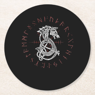 Fenrir Wolf Of Odin Celtic Norse Runes Distressed Round Paper Coaster