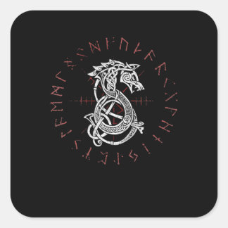 Fenrir Wolf Of Odin Celtic Norse Runes Distressed Square Sticker