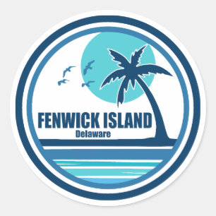 Fenwick Island Delaware Palm Tree Birds Classic Round Sticker