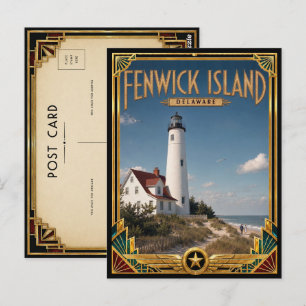 Fenwick Island Delaware Vintage Art Deco Golden Postcard