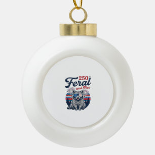 Feral 250 and Free Racoon Patriotic Vector Design Ceramic Ball Christmas Ornament