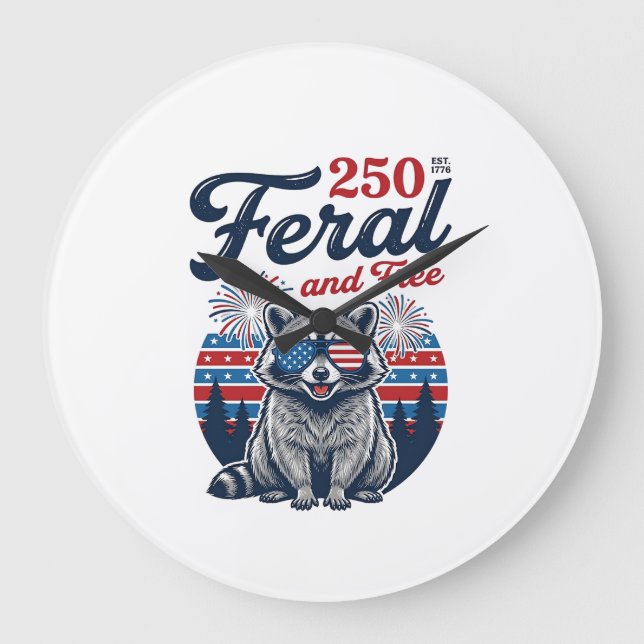 Feral 250 and Free Racoon Patriotic Vector Design Large Clock (Front)