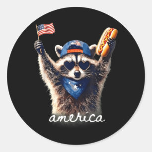Feral Aamerican Racoon Funny 4th Of July Graphic Classic Round Sticker