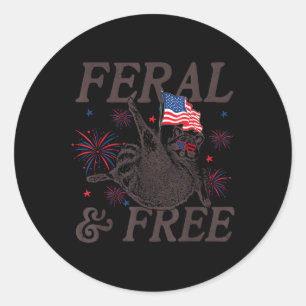 Feral & Free Funny Patriotic Racoon Feral And Classic Round Sticker