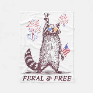 Feral & Free Funny Patriotic Racoon Feral And Fleece Blanket