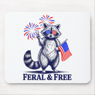 Feral & Free Funny Patriotic Racoon Feral And Mouse Mat