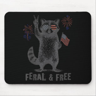 Feral &amp; Free Funny Patriotic Racoon Feral And  Mouse Mat
