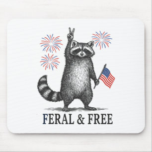 Feral & Free Funny Patriotic Racoon Feral And Mouse Mat