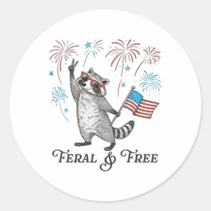 Feral & Free Usa Flag 4th Of July Fireworks Ra Classic Round Sticker
