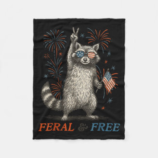 Feral &amp; Funny 4th July Patriotic Racoon Feral  Fleece Blanket