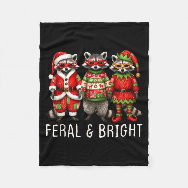 Feral And Bright Raccoon Santa Christmas Holiday T Fleece Blanket (Front)