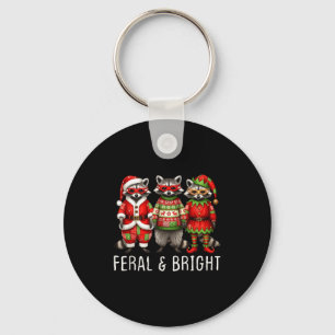 Feral And Bright Raccoon Santa Christmas Holiday T Key Ring