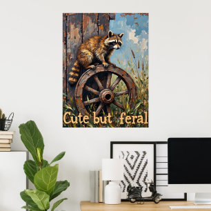 Feral and Fancy: Racoon on Vintage Wheel Poster