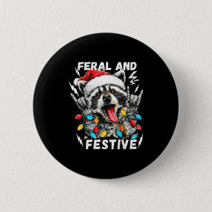 Feral And Festive Funny Christmas Rocker Raccoon S 6 Cm Round Badge