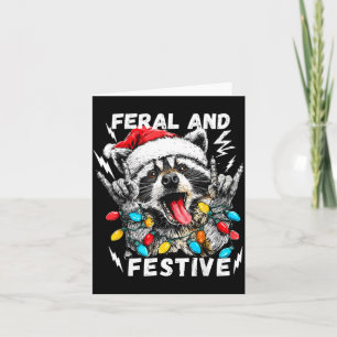 Feral And Festive Funny Christmas Rocker Raccoon S Card