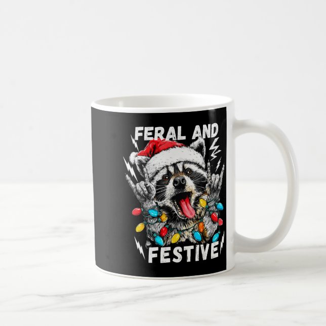 Feral And Festive Funny Christmas Rocker Raccoon S Coffee Mug (Right)