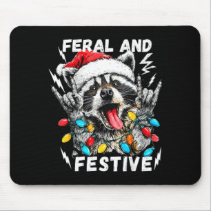 Feral And Festive Funny Christmas Rocker Raccoon S Mouse Mat