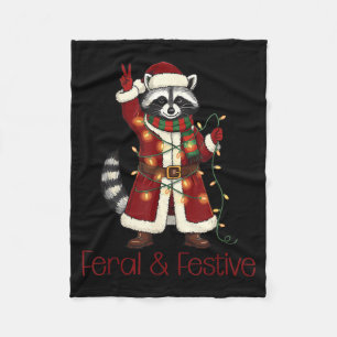 Feral And Festive Raccoon Funny Christmas Fleece Blanket