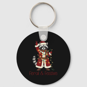 Feral And Festive Raccoon Funny Christmas Key Ring