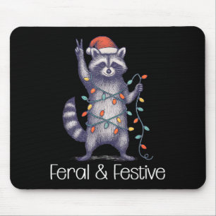 Feral And Festive Raccoon, Funny Christmas Mouse Mat
