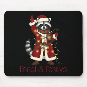 Feral And Festive Raccoon Funny Christmas Mouse Mat