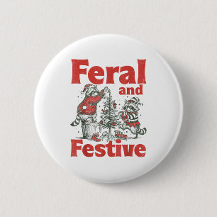 Feral And Festive Raccoon Santa Christmas Holiday  6 Cm Round Badge