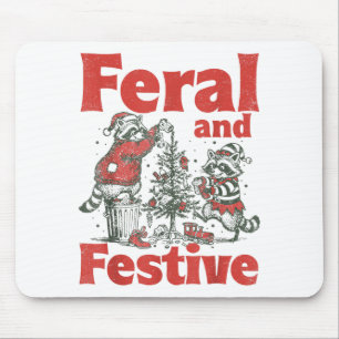Feral And Festive Raccoon Santa Christmas Holiday  Mouse Mat