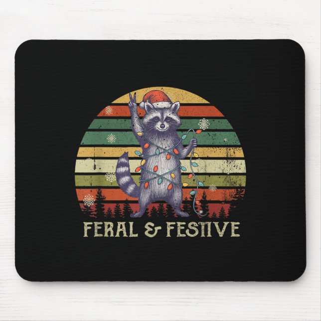 Feral And Festive Raccoon Santa Christmas Holiday  Mouse Mat (Front)