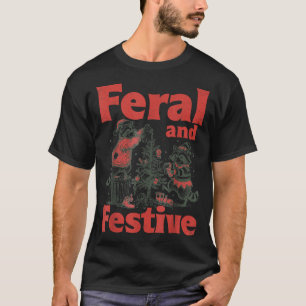 Feral And Festive Raccoon Santa Christmas Holiday  T-Shirt