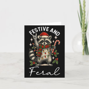 Feral And Festive Raccoon Santa Hat Christmas Ligh Card