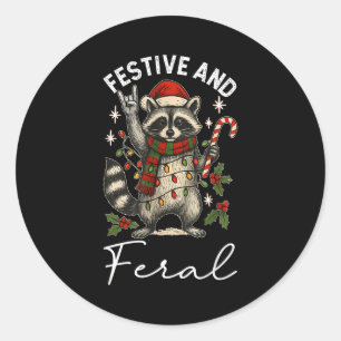 Feral And Festive Raccoon Santa Hat Christmas Ligh Classic Round Sticker